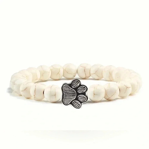 Dog Paw Beaded Bracelet Set of Three Teal White Black - Picture 5 of 10